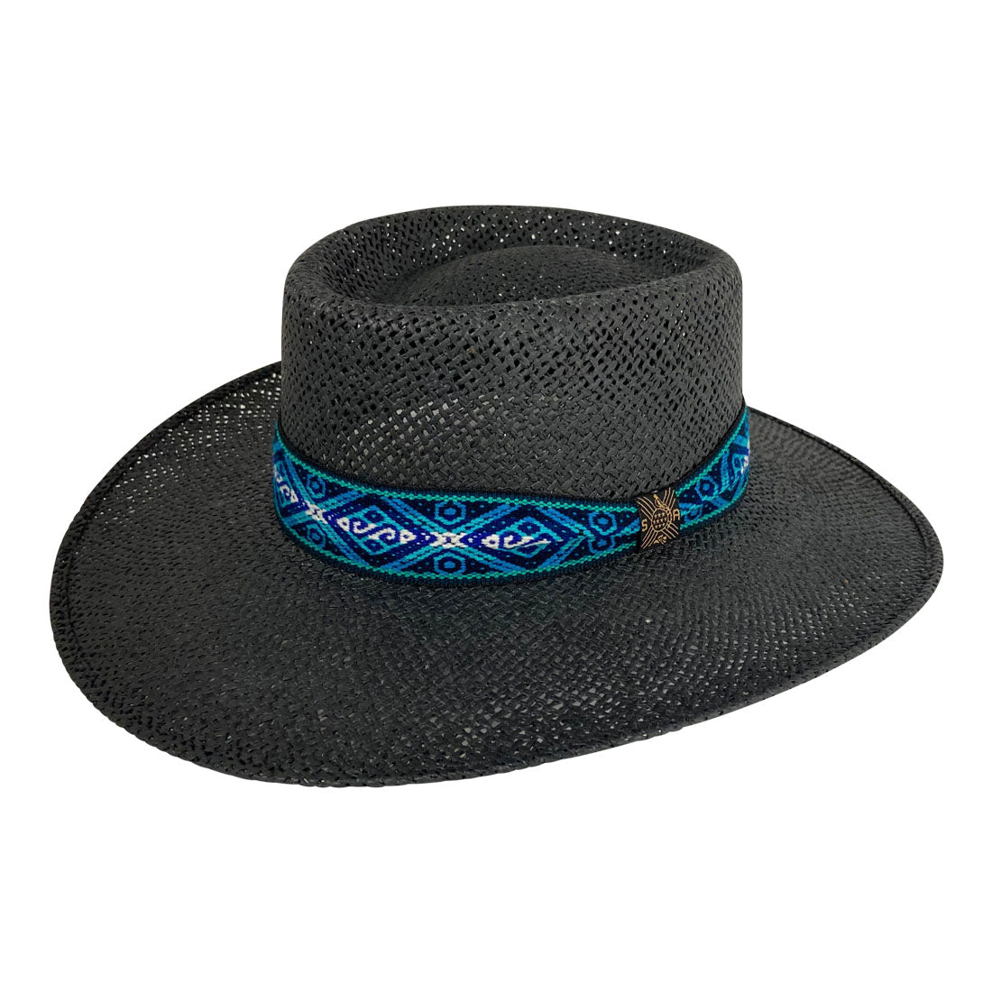 Angel Eyes Wide Brim Hat Handmade from Wood Pulp Raffia - Black