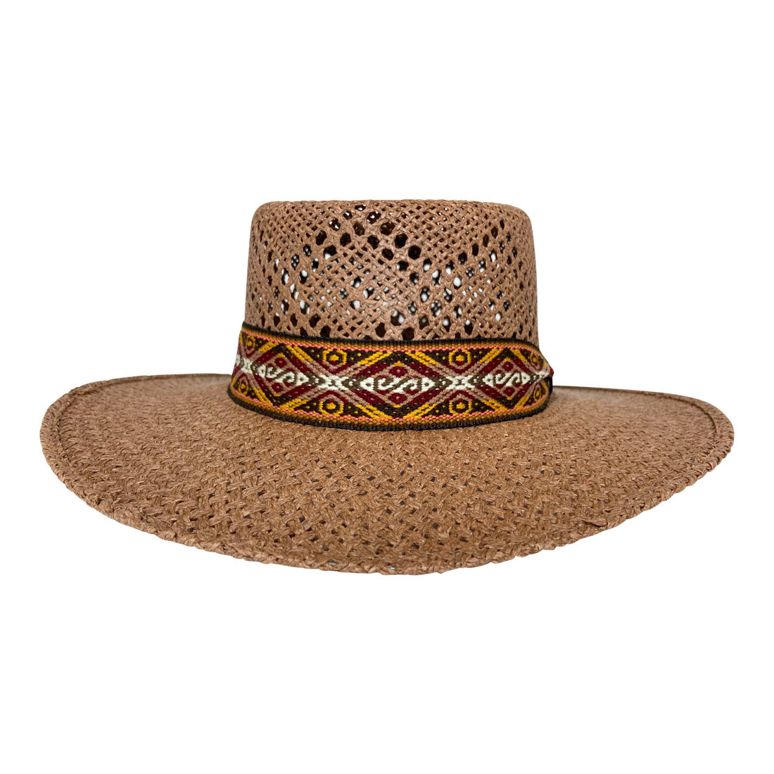 Angel Eyes Wide Brim Hat Handmade from Wood Pulp Raffia - Dark Brown