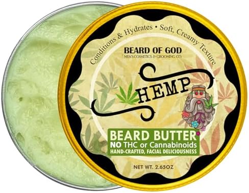 Beard of God HEMP - Thick-Whipped Beard Butter, Natural & Organic, Helps with Psoriasis, Eczema, Acne & Dry Skin. Handcrafted in USA