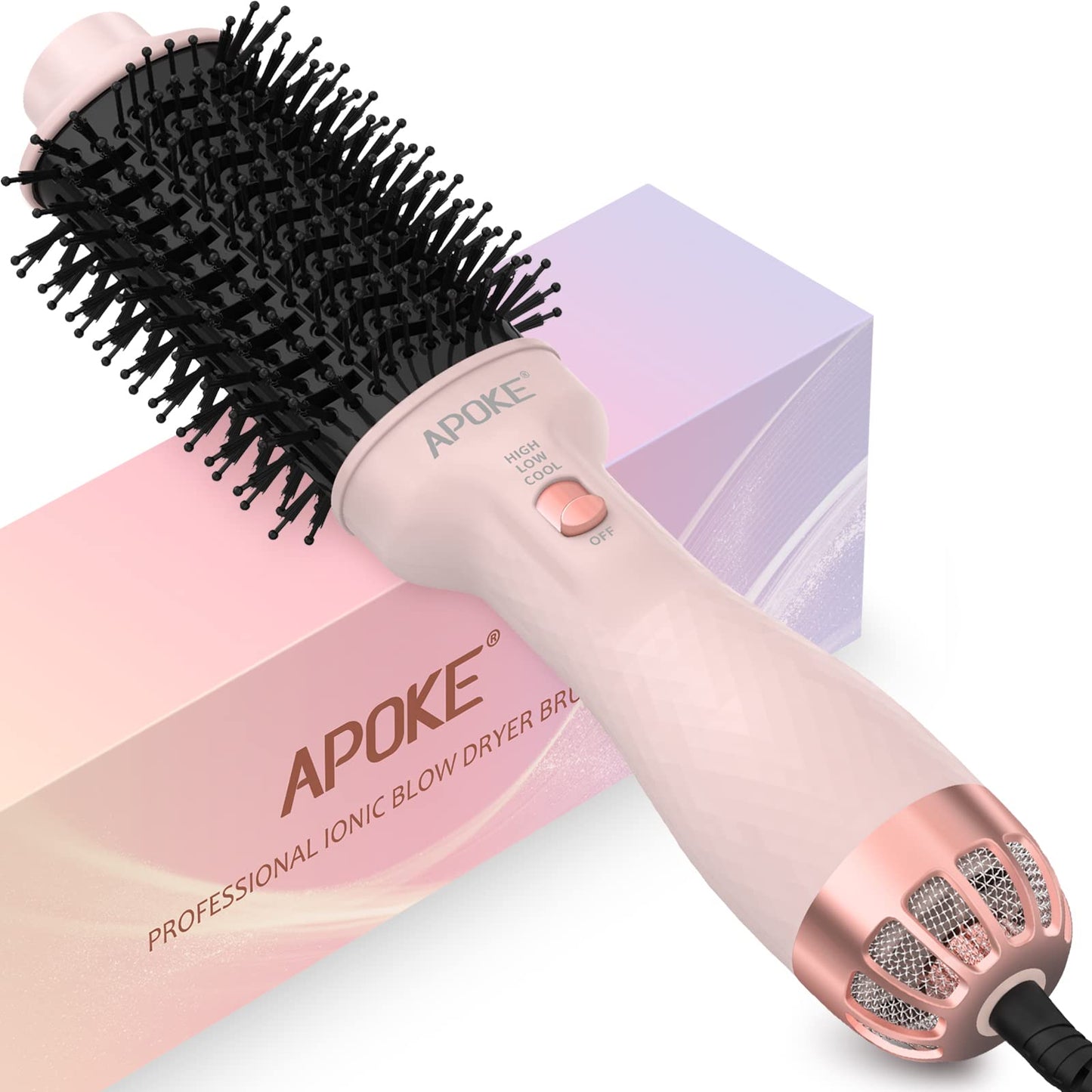 APOKE One Step Hair Dryer Brush and Styler Volumizer, Multifunctional 4 in 1 Ceramic Tourmaline Negative Ion Hot Air Styling Brush, Professional Salon Blow Dryer Brush for Drying Curling