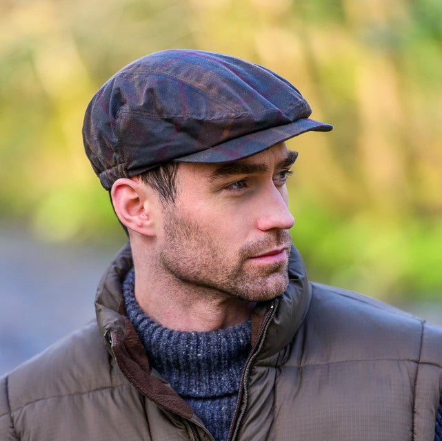 Waxed Newsboy Cap - Waterproof - Brown Plaid