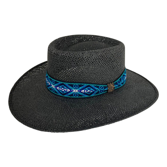 Angel Eyes Wide Brim Hat Handmade from Wood Pulp Raffia - Black