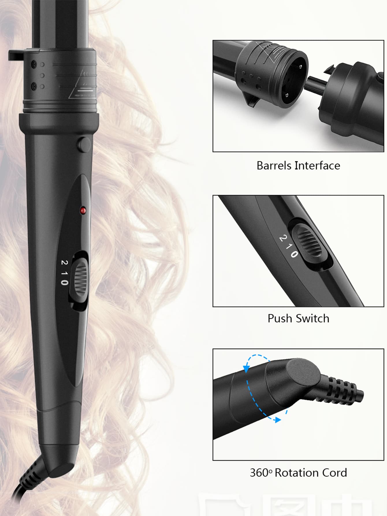 ANGENIL 6-in-1 Curling Wand Set - Curling Iron Interchangeable Ceramic Barrels (0.35-1.25 Inch) - Fast Heating Hair Curler Kit with Protective Glove & 2 Clips - Ceramic Coated for Damage-Free Styling