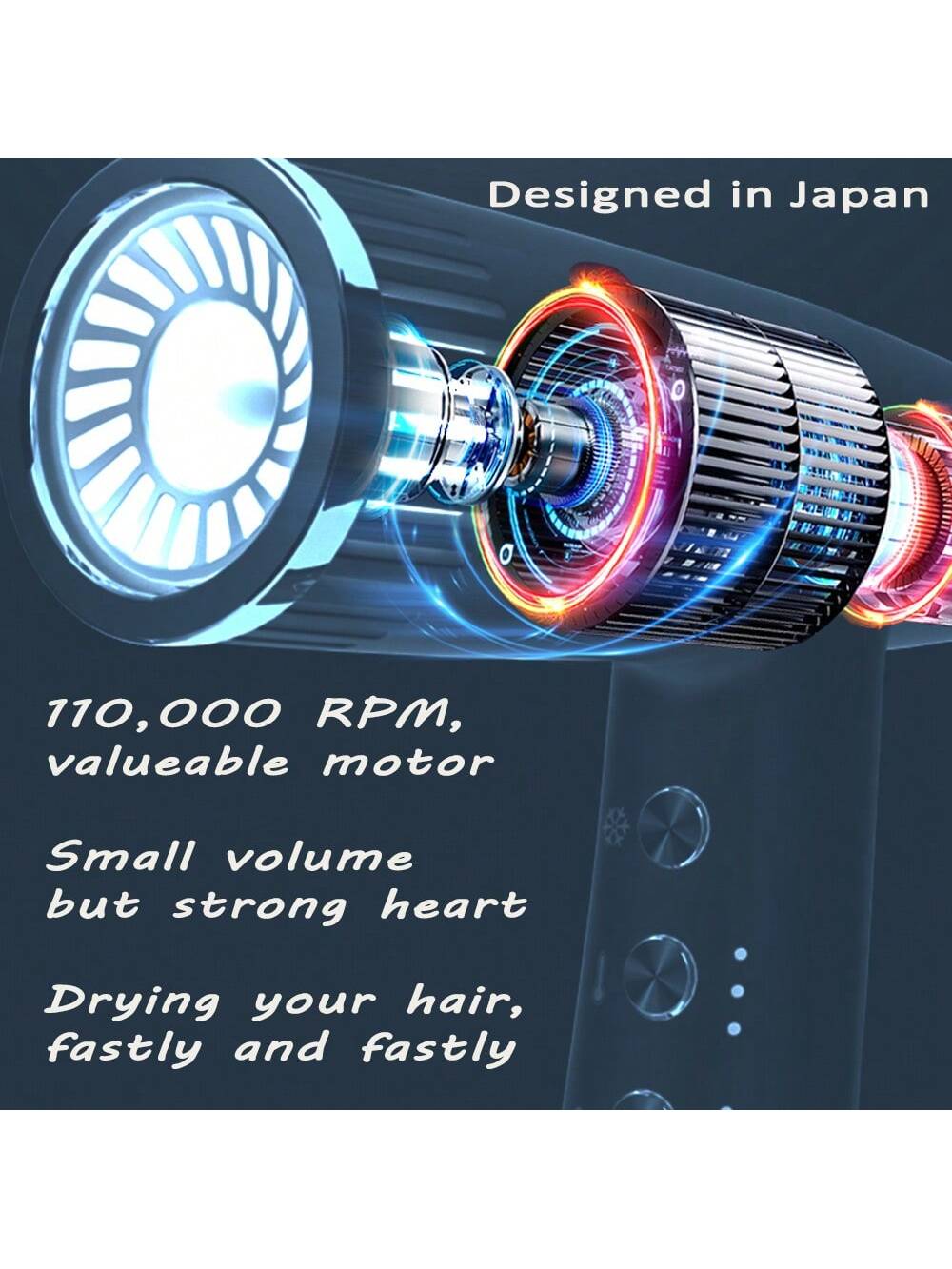 Black 110000rpm High Speed Negative Ion Hair Dryer With Intelligent Temperature Control Lcd Display, Quieter & Super Light Design, 200 Million Negative Ions Protection For Quick Drying And Hair Care