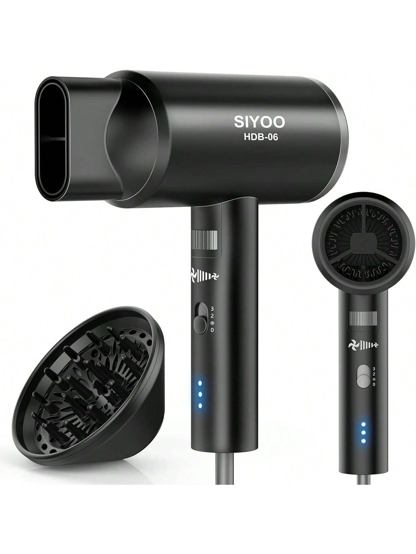 SIYOO Hair Dryer, 1600W Ionic Blow Dryer with Diffuser, Constant Temperature Hair Care Without Hair Damage, Lightweight Portable Travel, Hairdryer for Women Man, Black