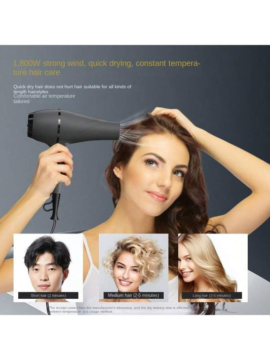 Black Hair Dryer 1800W DC Motor Powerful Hair Dryer With Nozzle And Comb