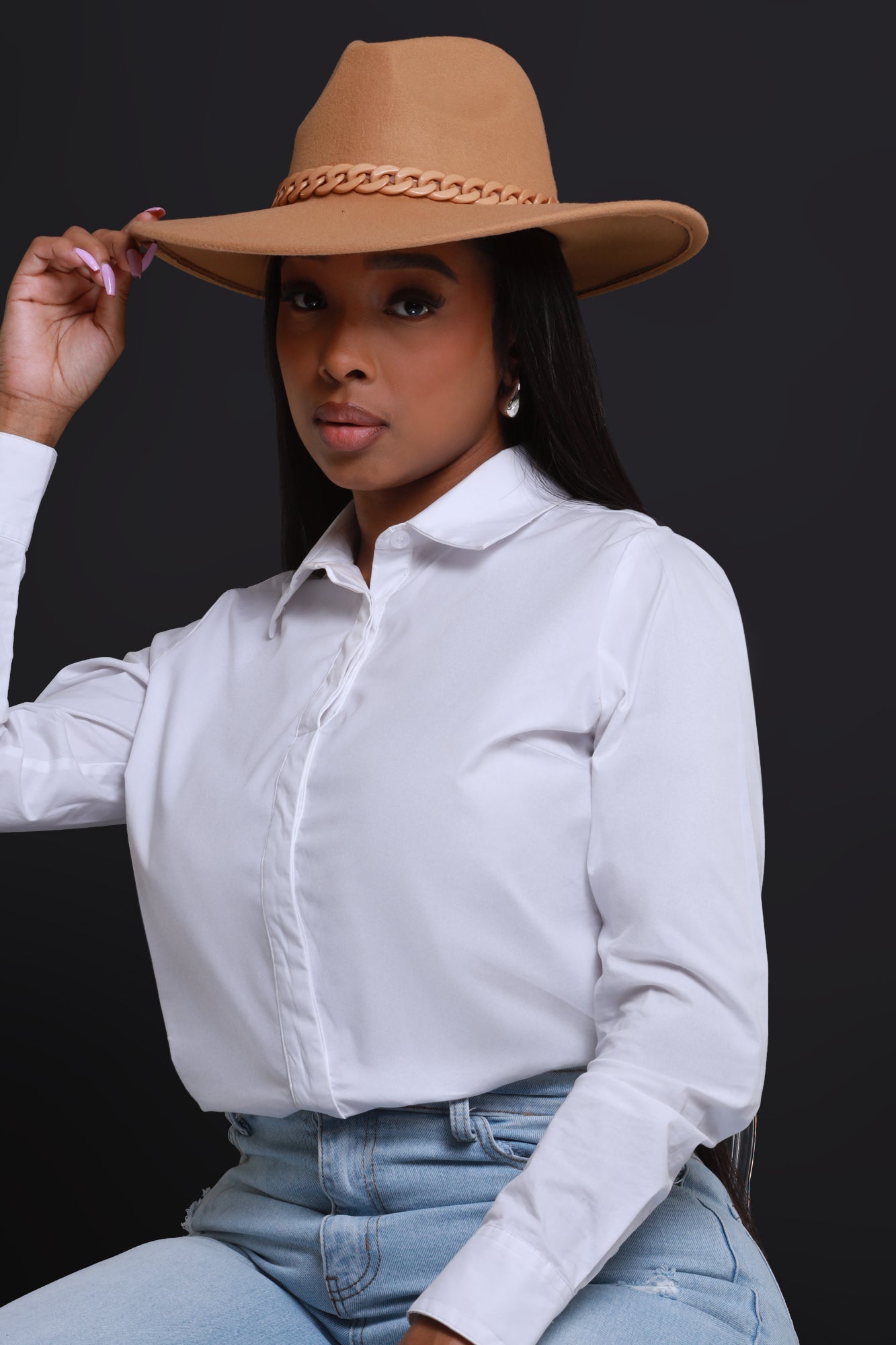 Boost It Chain Detailed Wide Brim Fedora - Camel