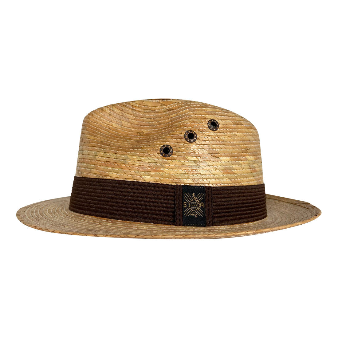 Short Brim Panama Hat Handmade from Coconut Palm Leaves - Dark Brown