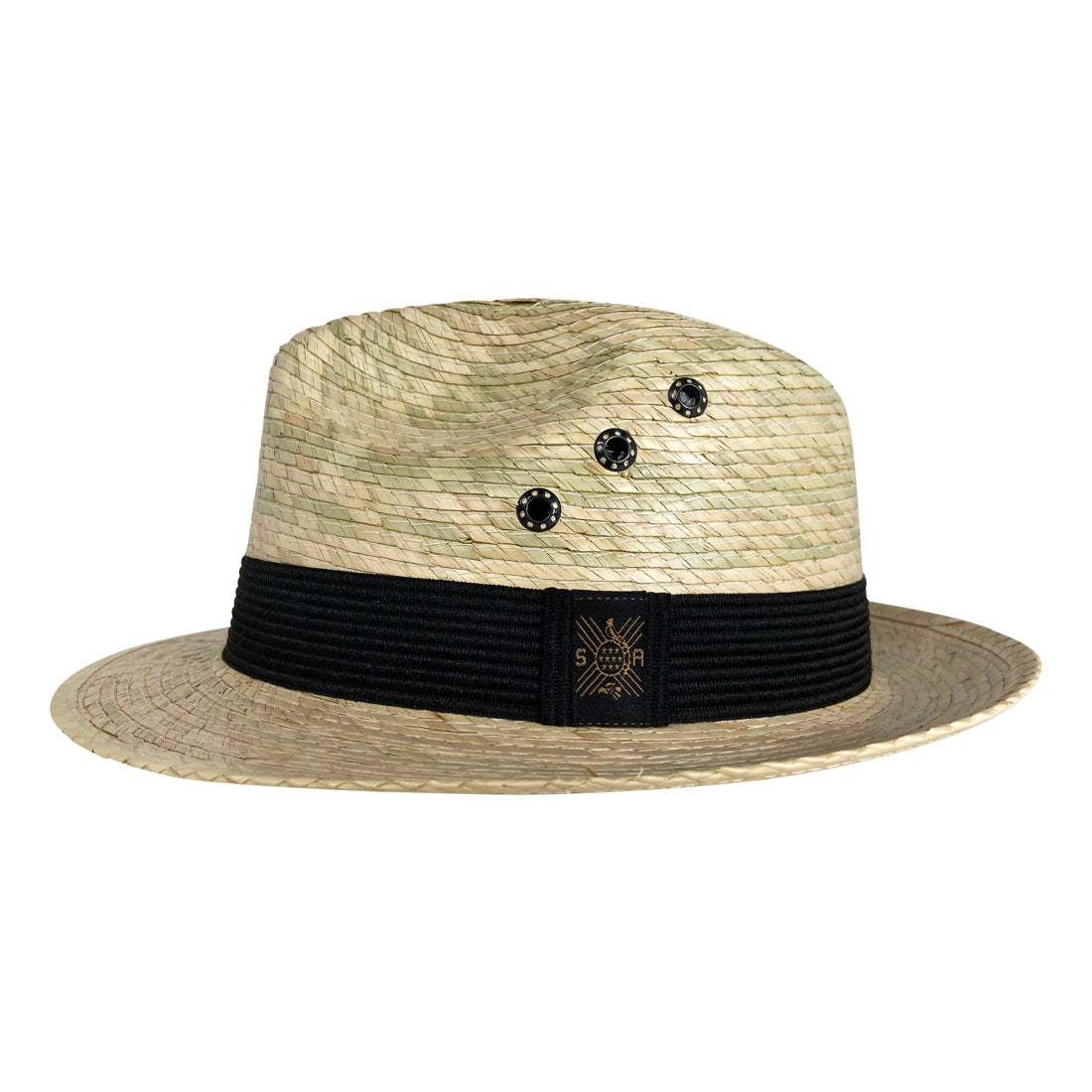 Short Brim Panama Hat Handmade from Coconut Palm Leaves - Light Brown