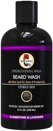 Beard Wash - Citrus Lavender - 8 fl. oz. - Sulfate free - with biotin, provitamin B5, Blackseed oil, Jojoba Oil, Natural Ingredients for a Gentle, Deep Cleanse-Strengthening Wash