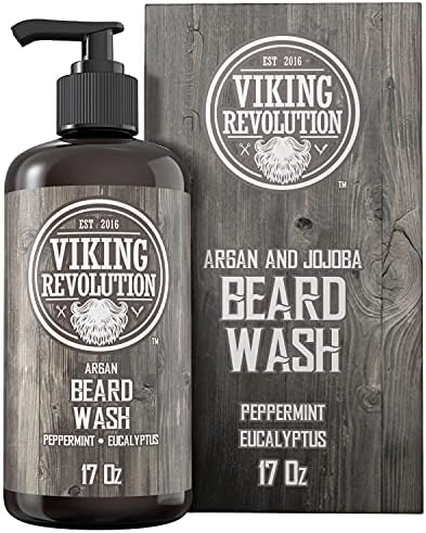 Beard Wash Shampoo w/Argan & Jojoba Oils - Softens & Strengthens - Natural Peppermint and Eucalyptus Scent - Beard Shampoo w/Beard Oil (17 oz Shampoo)