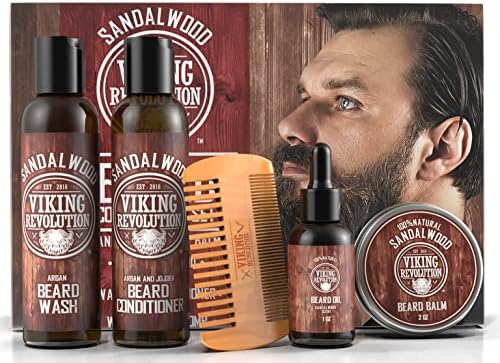 Ultimate Conditioner for Men's Beard Grooming - Softens, Smoothes and Soothes Beard Itch- Contains Wash, Conditioner, Oil, Balm and Comb- Sandalwood Scent