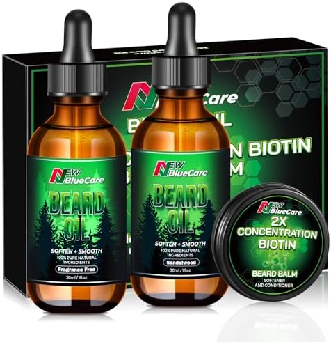 Beard Oil and Beard Balm for Men - Beard Growth Kit for Softens, Strengthens & Styling - 2 Beard Oil + 1 Biotin Beard Balm Beard Care Set - Made of All-Natural Argan Oil, Jojoba Oil & Almond Oil
