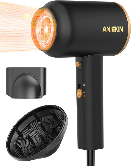 ANIEKIN Hair Blow Dryer 1875W with Diffuser, Travel Ionic Hair Dryer, Constant Temperature Hair Care No Damage to Hair