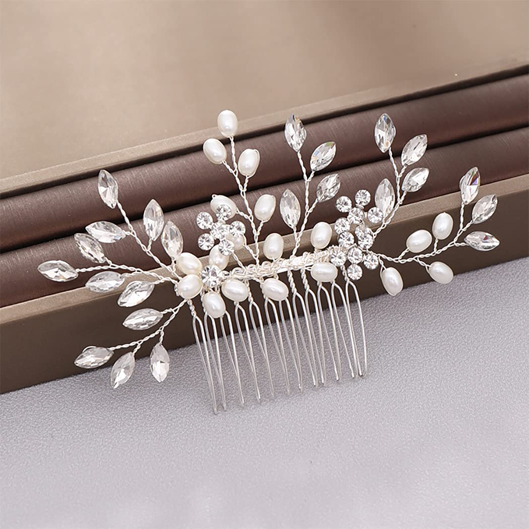 Bmirth Wedding Hair Comb Pearl Bride Headpieces Rhinestone Bridal Hair Jewelry Side Hair Accessories for Women and Girls