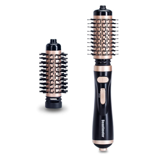 Beautimeter Hair Dryer Brush, 3-in-1 Round Hot Air Spin Brush Kit for Styling and Frizz Control, Negative Ionic Blow Volumizer, 2 Detachable Auto-Rotating Curling Brush, Black & Gold
