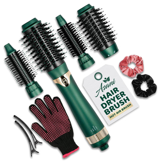 Asani Hot Air Brush - Multipurpose Blow Dryer Brush with Interchangeable Heads, Heated Round Brush for Curling or Straightening, Volumizer and Styling Tool for All Hair Types