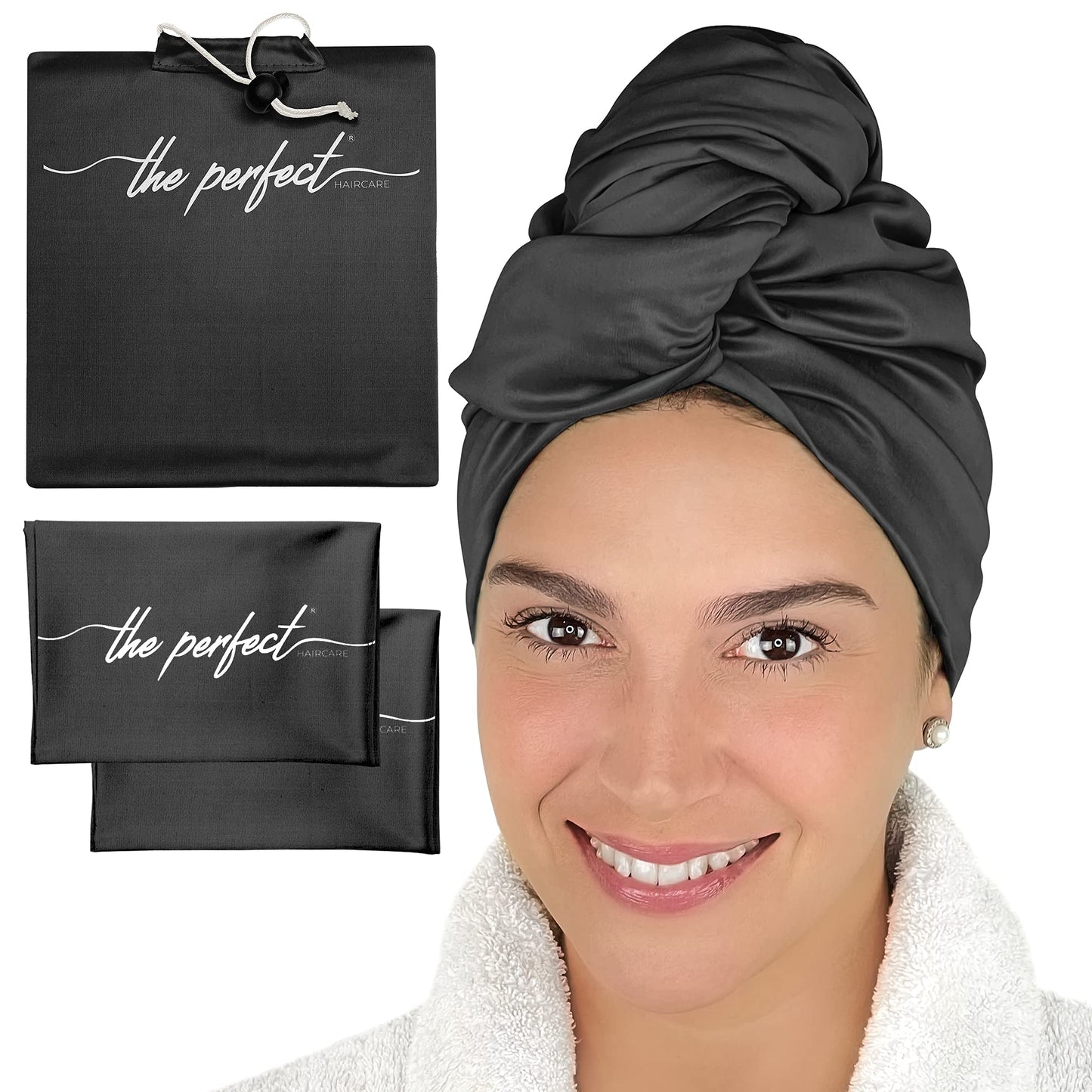 THE PERFECT HAIRCARE Curly Hair Girls Microfiber Plopping Towel Set Gift - Anti-frizz Silky Smooth Hair Drying Wrap for Women - Super Absorbent Large Hair Towel + 2 Scrunching MicroPlop Towels