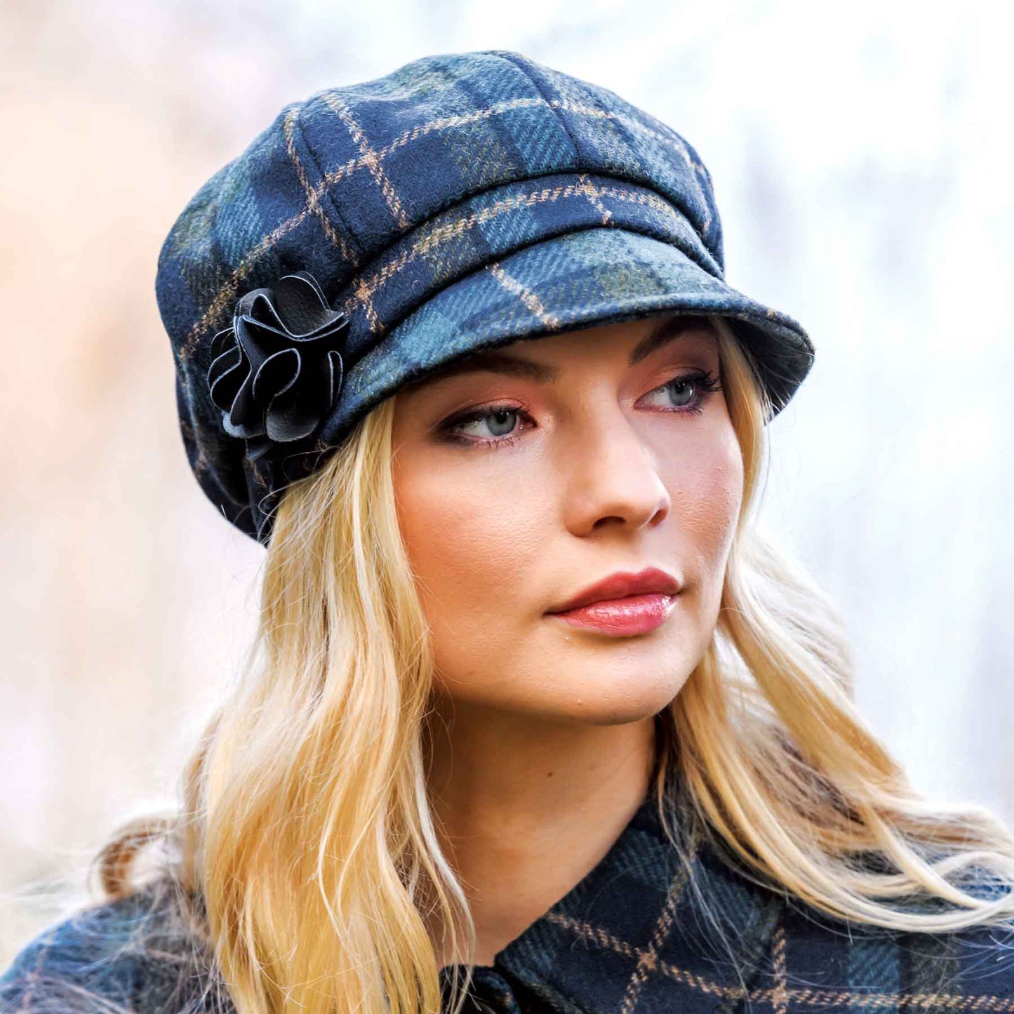 Women's Blue Plaid Newsboy Hat