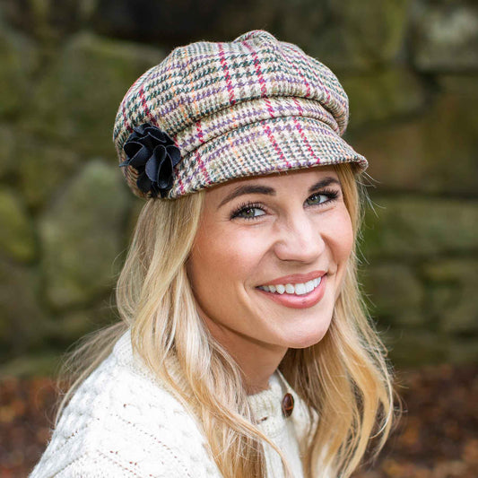 Women's Burgundy and Brown Plaid Newsboy Hat