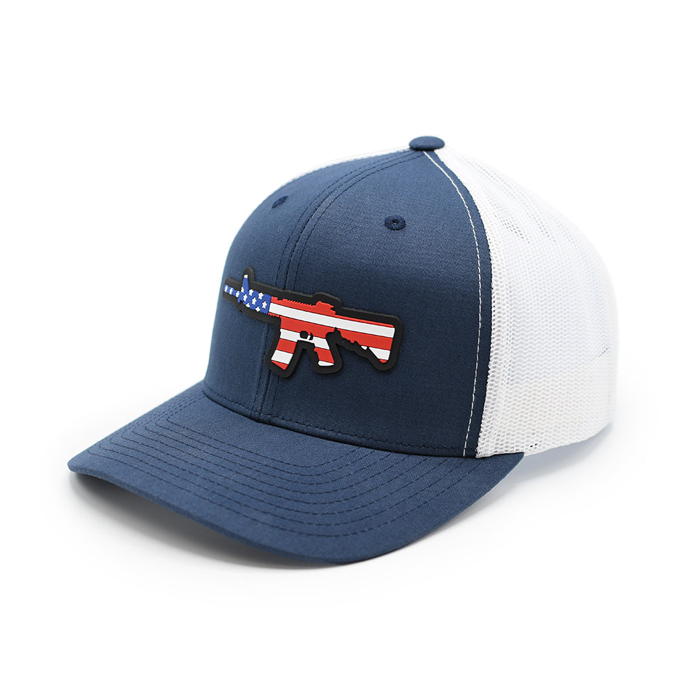 AR-15 USA Flag Hat PVC Patch Navy White