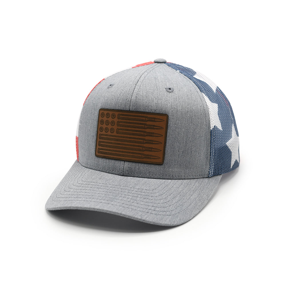 USA Bullet Flag Leather Patch Hat
