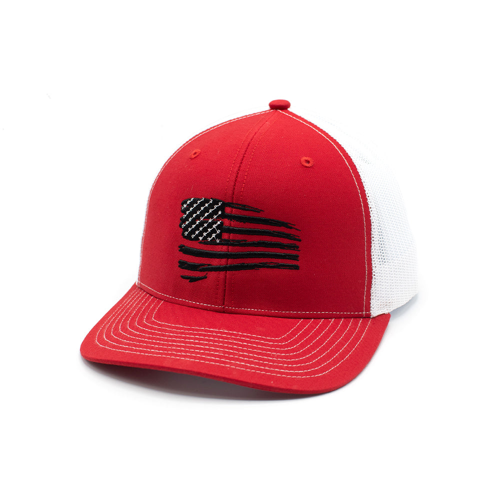 Black Tethered Flag Hat Red White