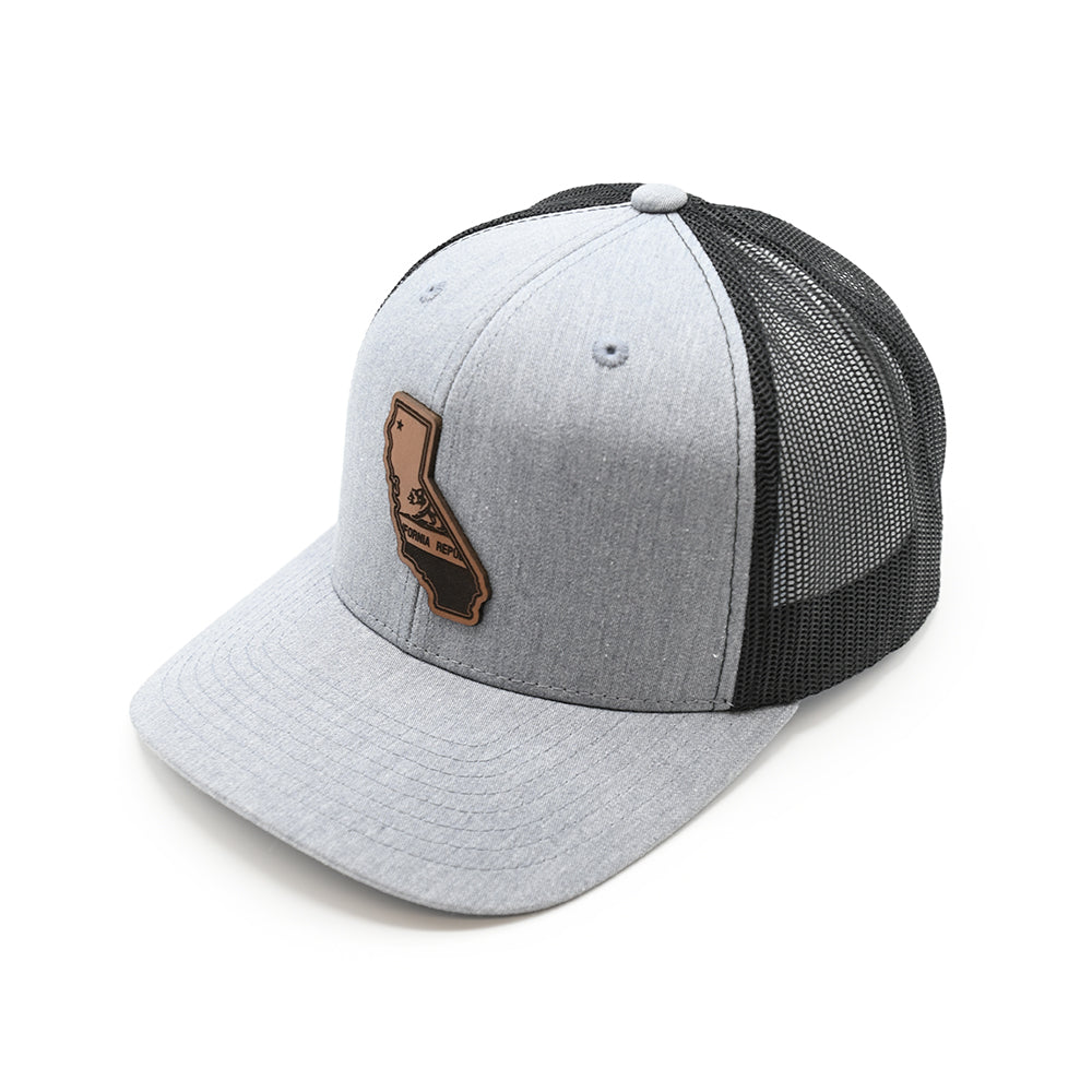 CA State Flag Leather Patch Hat Heather Black