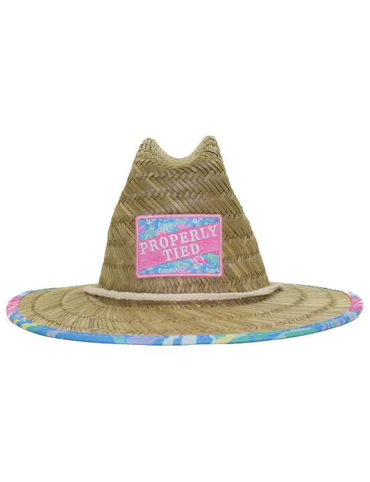 Boys Cabo Straw Hat, Floral Flamingo