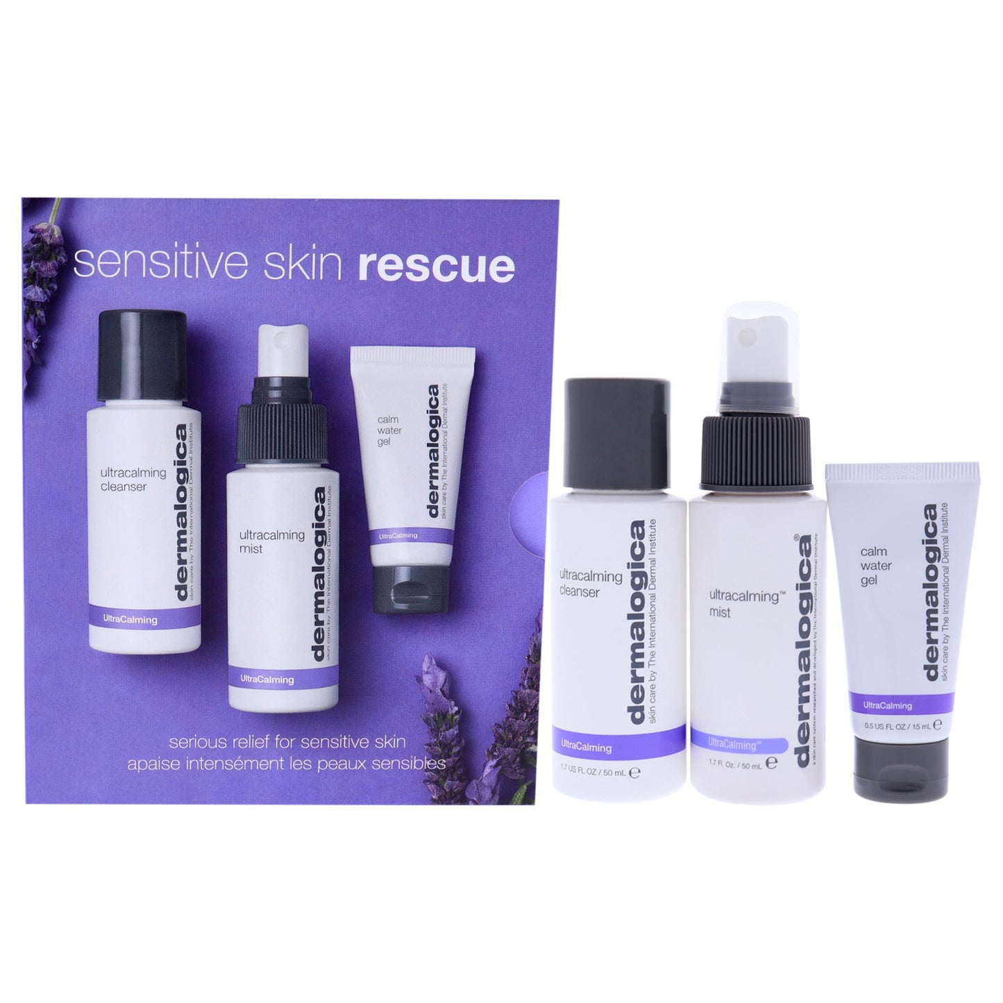 Sensitive Skin Rescue Kit by Dermalogica for Women 3 Pc 1.7oz Ultracalming Cleanser, 1.7oz Ultracalming Mist, 05oz Calm Water Gel