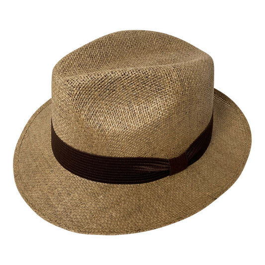 Short Brim Panama Style Hat Handmade from 100% Oaxacan Jute - Cappuccino